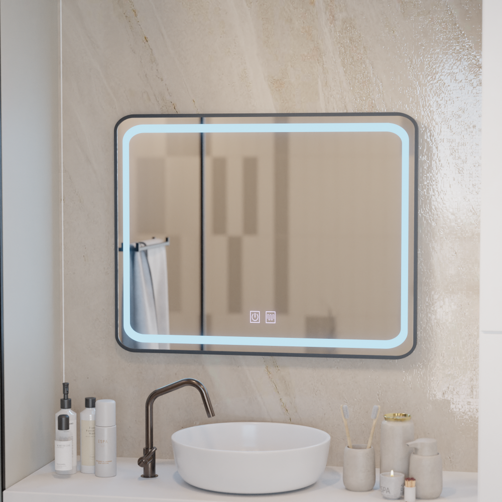 Oglinda LED Rectangulara 80x60cm – EDGE Touch Sistem Dezaburire, Rama Neagra [3]