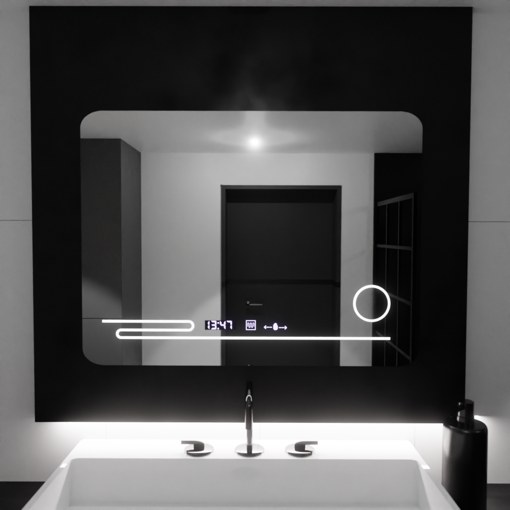 Oglinda LED Rectangulara, 80x60cm, Harmonie MotionGlow Marcello, Sistem Dezaburire, Termometru si Ceas, Lupa Cosmetica, Dimabila [3]