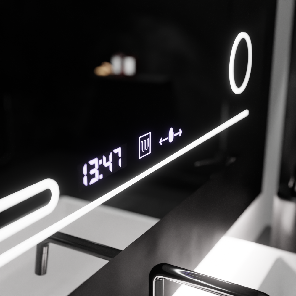 Oglinda LED Rectangulara, 80x60cm, Harmonie MotionGlow Marcello, Sistem Dezaburire, Termometru si Ceas, Lupa Cosmetica, Dimabila [2]