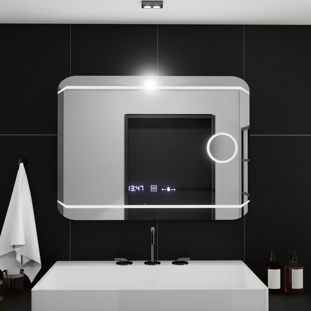 Oglinda LED Rectangulara, 80x60cm, Stile MotionGlow Marcello, Sistem Dezaburire, Ceas & Termometru, Lupa Cosmetica, Dimabila [3]