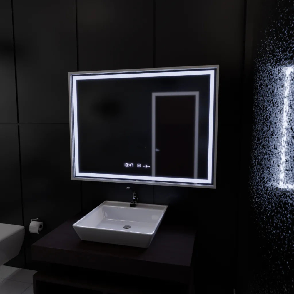 Oglinda LED Rectangulara, 80x60cm, Verite Imperial Silver Motion Glow Marcello, Sistem Dezaburire, Ceas & Termometru, Dimabila [4]