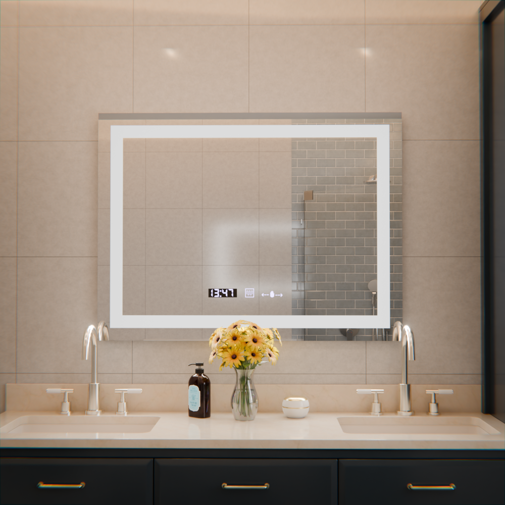 Oglinda LED Rectangulara, 80x60cm, Verite MotionGlow Marcello, Sistem Dezaburire, Ceas & Termometru, Dimabila [4]
