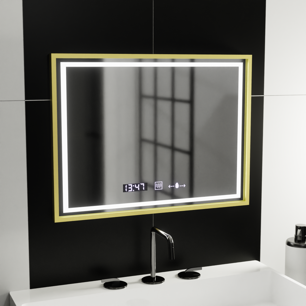Oglinda LED Rectangulara, 80x60cm, Verite Royale Gold MotionGlow Marcello, Sistem Dezaburire, Ceas & Termometru, Dimabila [4]