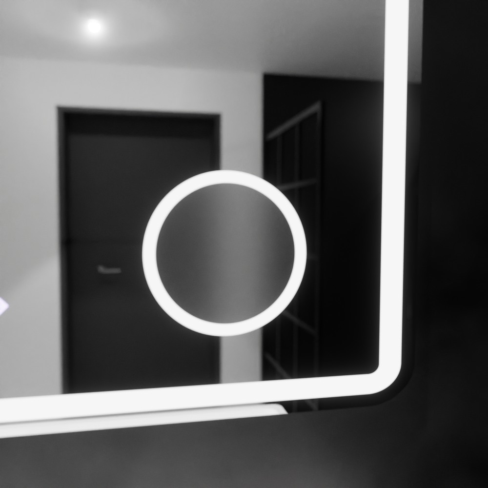 Oglinda LED Rectangulara, 90x75cm, Riflesso MotionGlow Marcello, Sistem Dezaburire, Ceas & Termometru, Lupa Cosmetica, Dimabila [4]