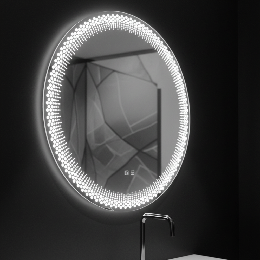 Oglinda LED Rotunda Nexos, 60cm, 24W, Lumina Calda/ Rece/ Neutra, Senzor, Sistem Dezaburire, Ceas, Dimabila [3]