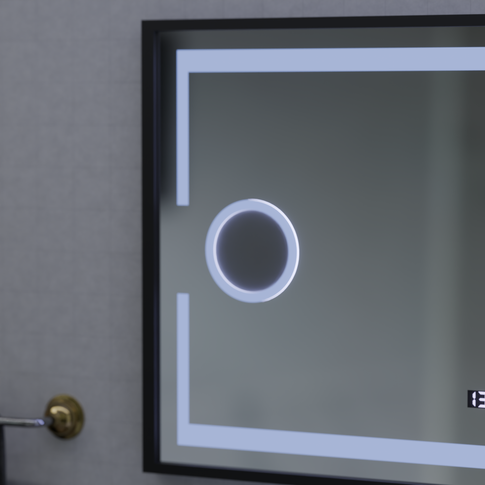 Oglinda LED Senzor MotionGlow Domingo cu functie Dezaburire Termometru Ceas 120x65 cm Lumina Rece/Calda/Neutra Dimabila, Rama Negru Brushed, colectia Marcello Funghi [2]