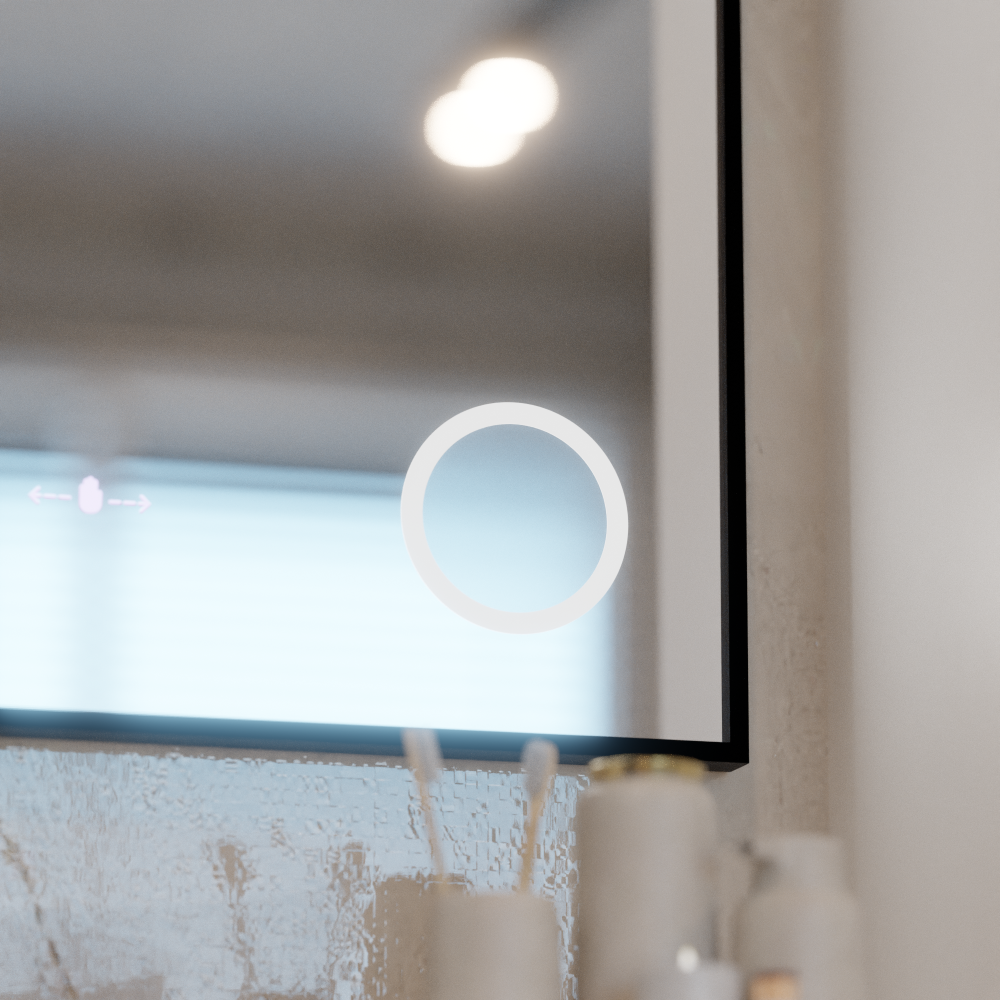 Oglinda LED Senzor MotionGlow Francesca 80x60 cm Lumina Calda/Rece/Neutra Dimabila Rama Negru Brushed Sistem Dezaburire Termometru Ceas Colectia Marcello Funghi [4]