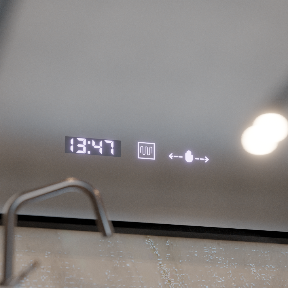 Oglinda LED Senzor MotionGlow Francesca 80x60 cm Lumina Calda/Rece/Neutra Dimabila Rama Negru Brushed Sistem Dezaburire Termometru Ceas Colectia Marcello Funghi [2]