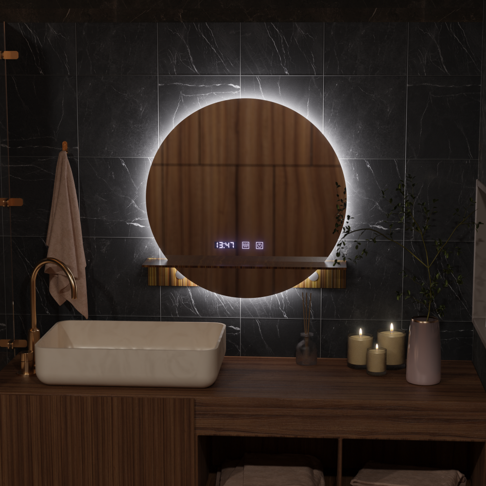 Oglinda LED Touch Alfred Sistem Dezaburire, Ceas si Temperatura 60x60 cm Cu Suport Integrat [3]