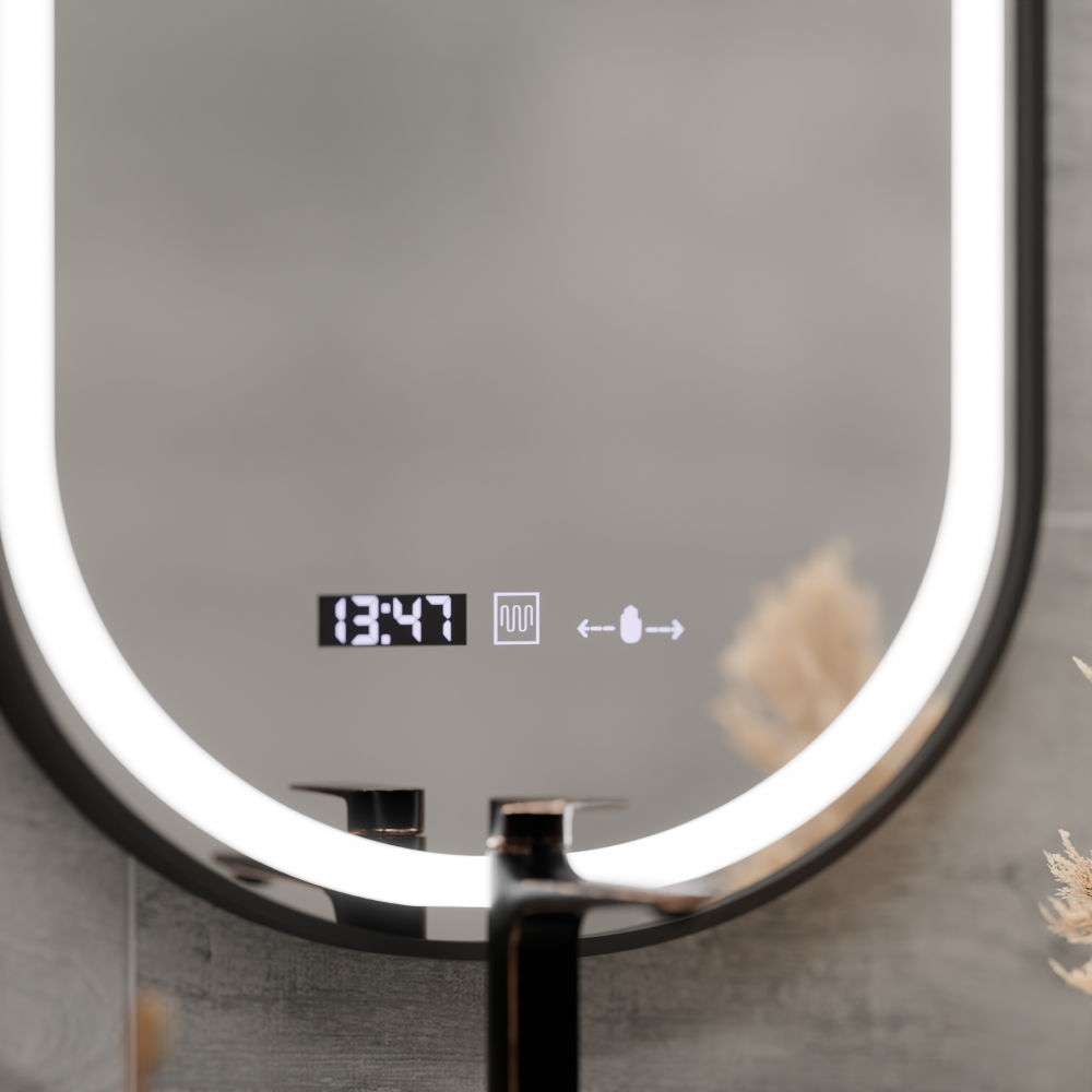 Oglinda LED Touch Helmut, Sistem Dezaburire, Ceas si Temperatura 45x90 cm, Rama Negru, Brushed Marcello Funghi [2]