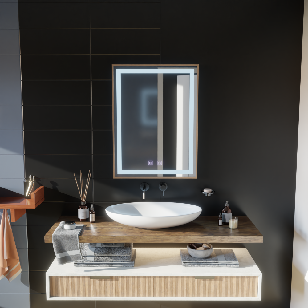 Oglinda LED Touch Kariri, 60x80 cm, functie Dezaburire, Rama Gold Rose Brushed [3]