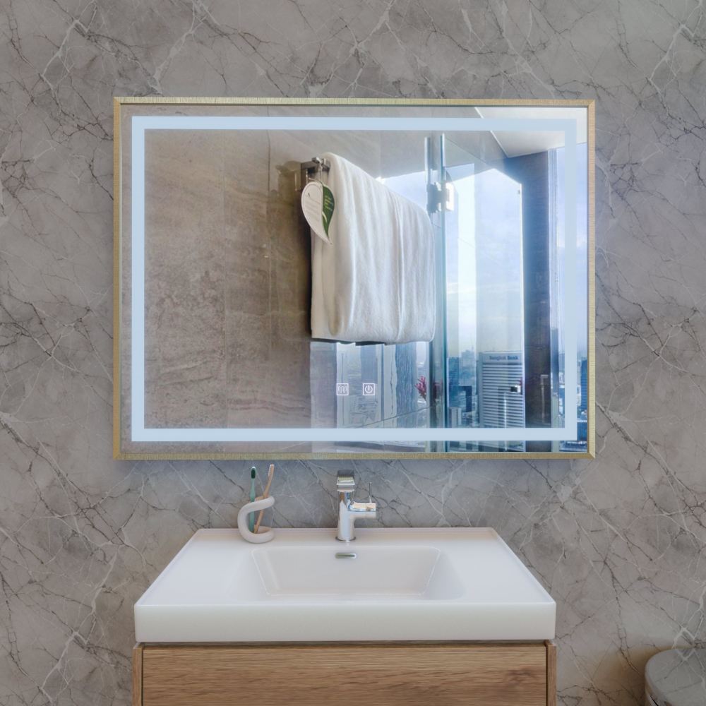 Oglinda LED Touch Kariri, 80x60 cm, functie Dezaburire, Rama Gold Rose Brushed [3]