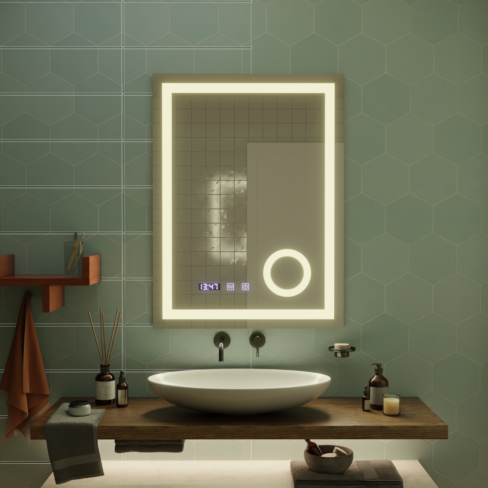 Oglinda LED Touch NIVERA Sistem Dezaburire, Ceas si Temperatura 60x80 cm Lupa Cosmetica [3]