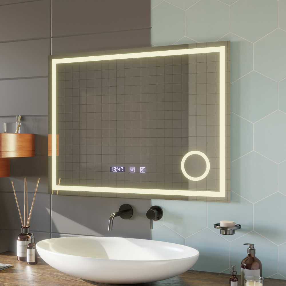 Oglinda LED Touch NIVERA Sistem Dezaburire, Ceas si Temperatura 80x60 cm Lupa Cosmetica [3]