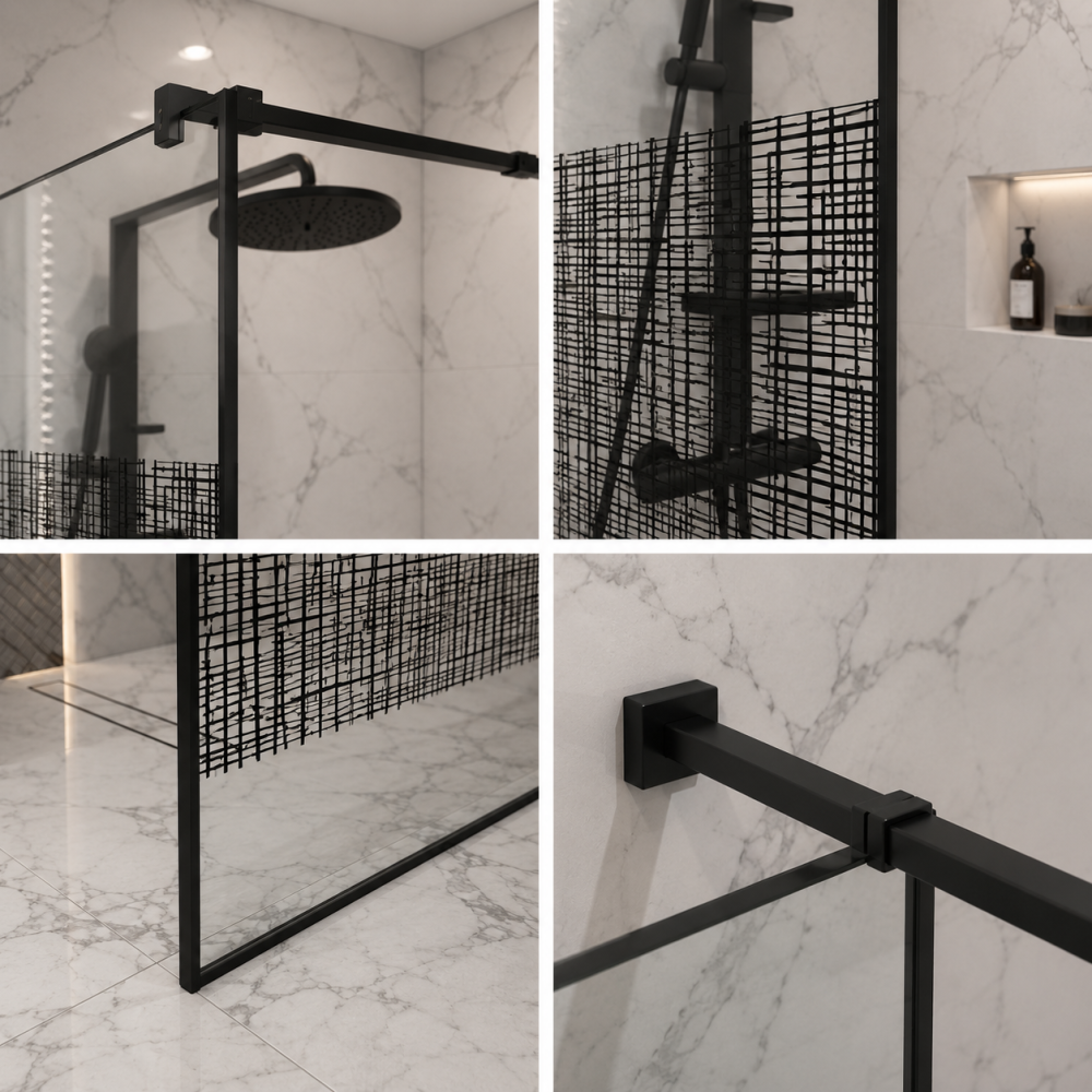 Paravan de dus Walk-In SASKATON, 80x195cm, Metal, Negru [2]