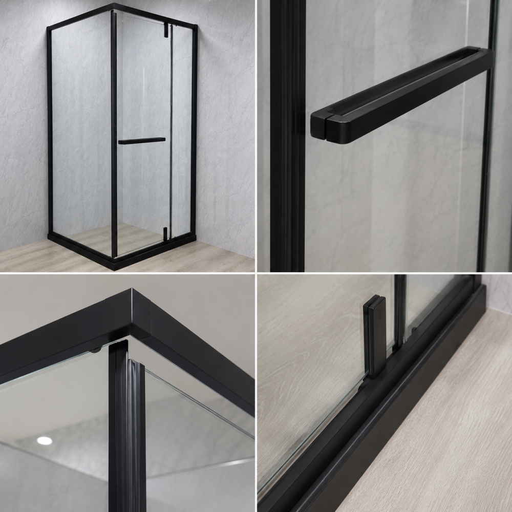 Paravan dus Walk-In 100x100x195 cm, sticla securizata 7.6 mm, satin, profil metalic rezistent, Negru [2]