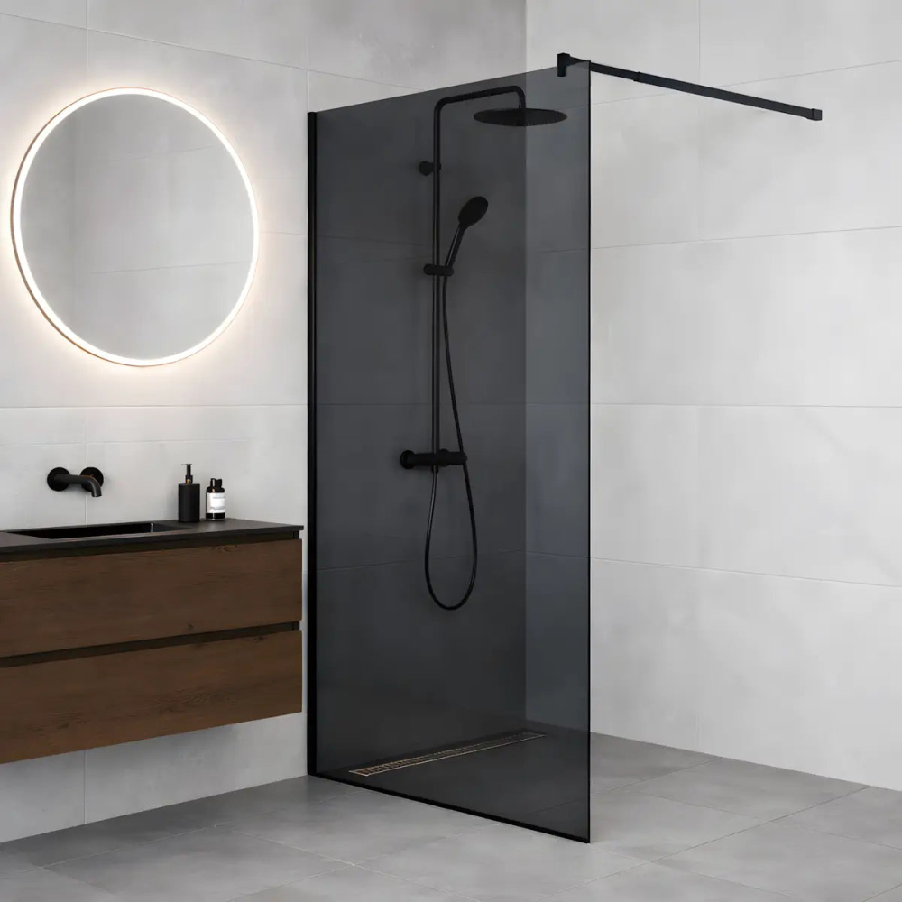 Paravan dus Walk-In 90x195 cm, sticla securizata 8 mm, gri, profil metalic rezistent [2]