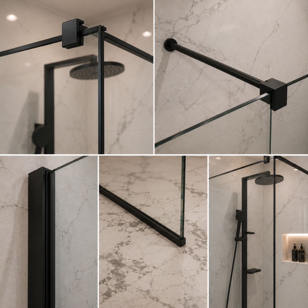 Paravan dus Walk-In 90x195cm, Sticla cu print, Securizata, 8 mm, Profil metalic rezistent 4.5mm, Negru [2]