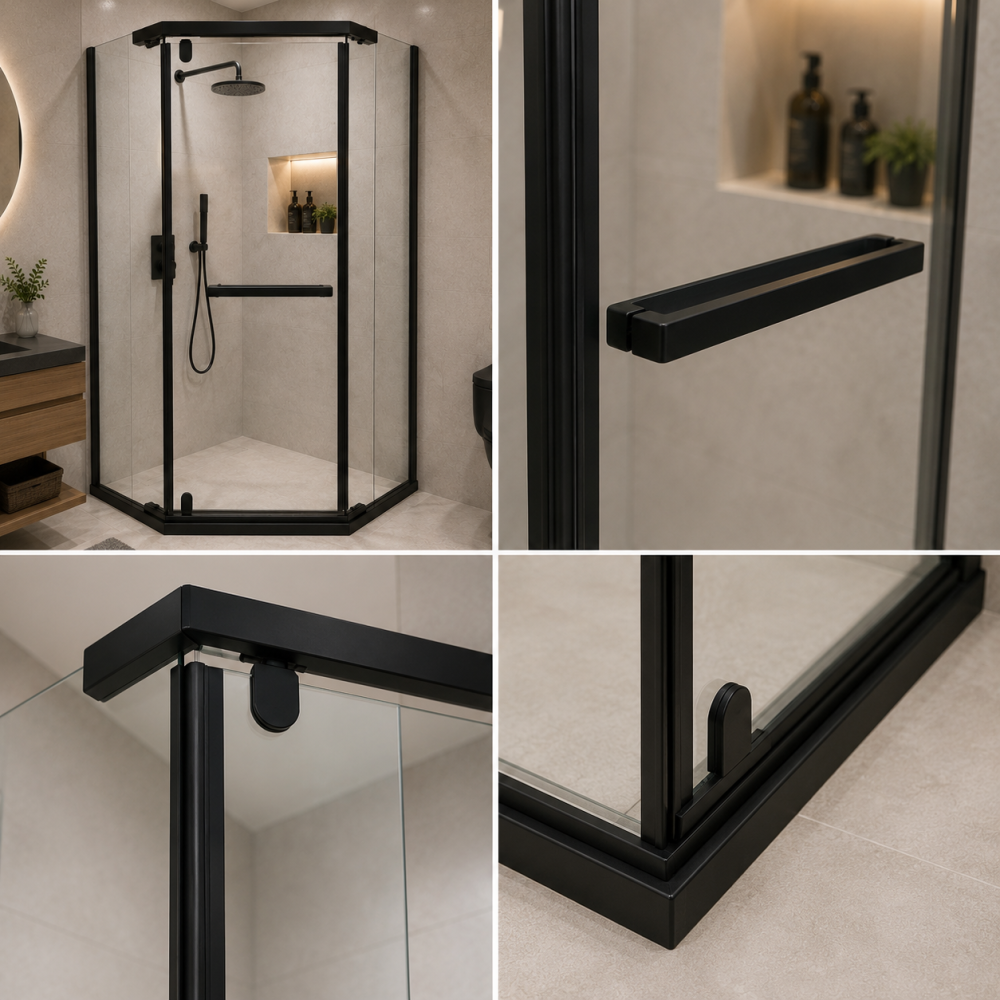 Paravan dus Walk-In 90x90x190 cm, sticla securizata 6 mm, profil metalic rezistent, Negru [2]