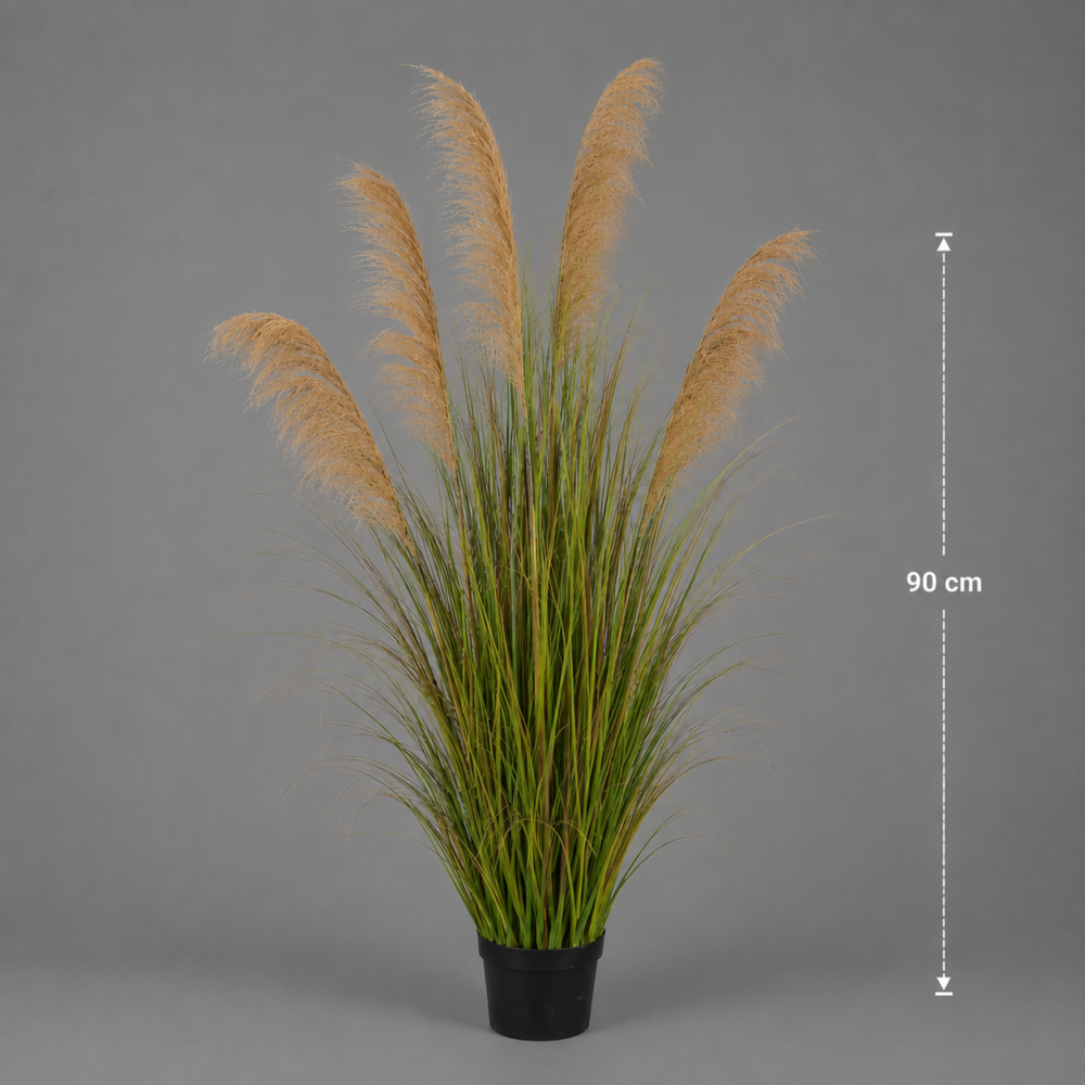 Planta decorativa in ghiveci, 5 fire, 90cm, Stuf Artificial si Iarba, Material Textil si Plastic, Verde Tomnal [2]