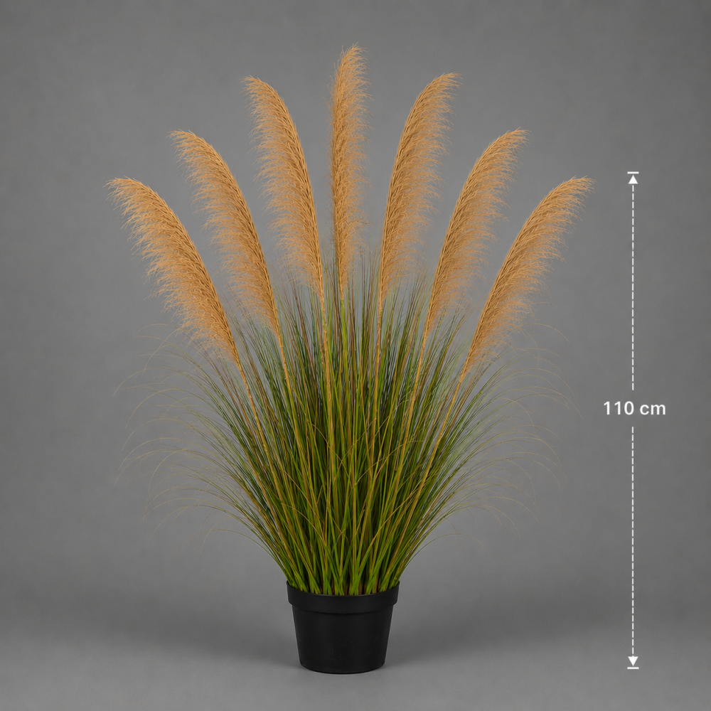 Planta decorativa in ghiveci, 7 fire, 110cm, Stuf Artificial si Iarba, Material Textil si Plastic, Verde Tomnal [2]