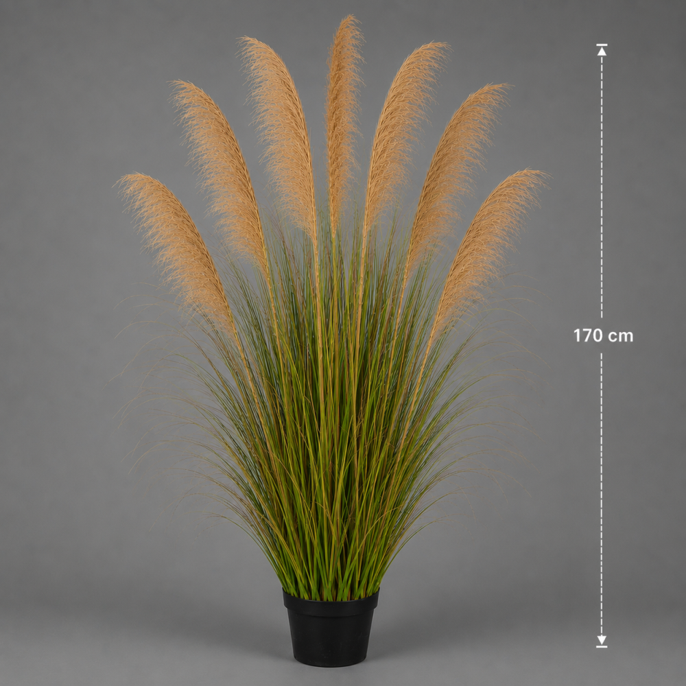 Planta decorativa in ghiveci, 7 fire, 170cm, Stuf Artificial si Iarba, Material Textil si Plastic, Verde Tomnal [2]
