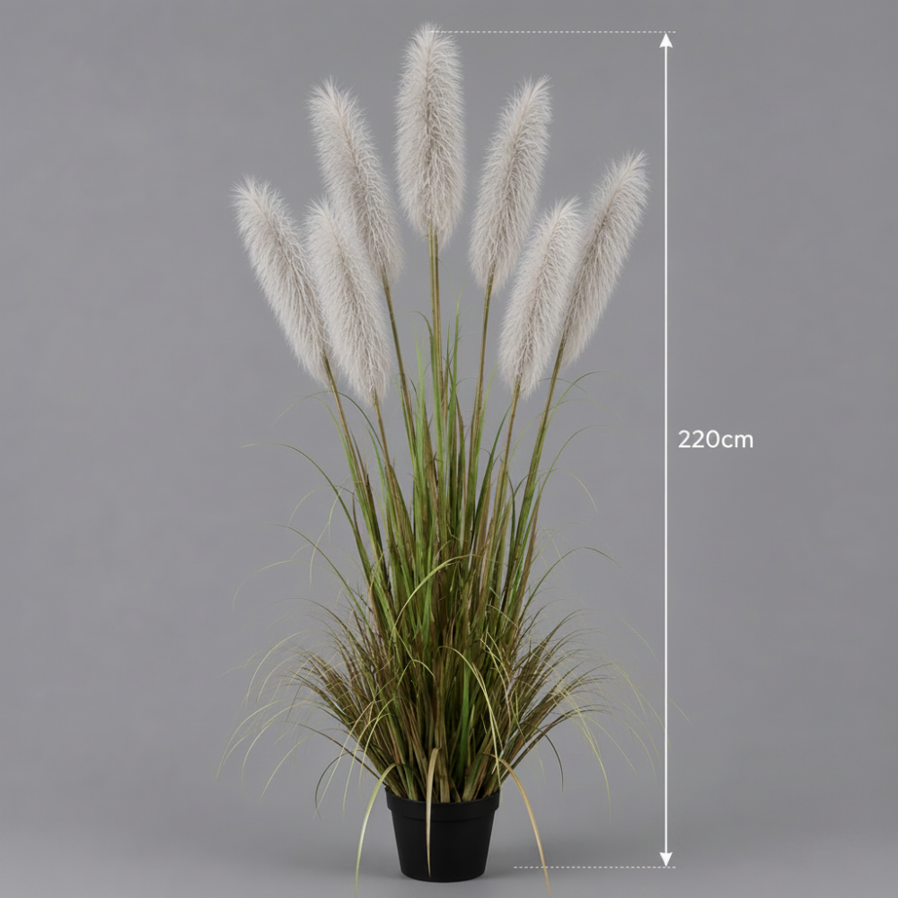 Planta decorativa in ghiveci, 7 fire, 220cm, Stuf Artificial, Material Textil si Plastic, Verde si Gri [2]