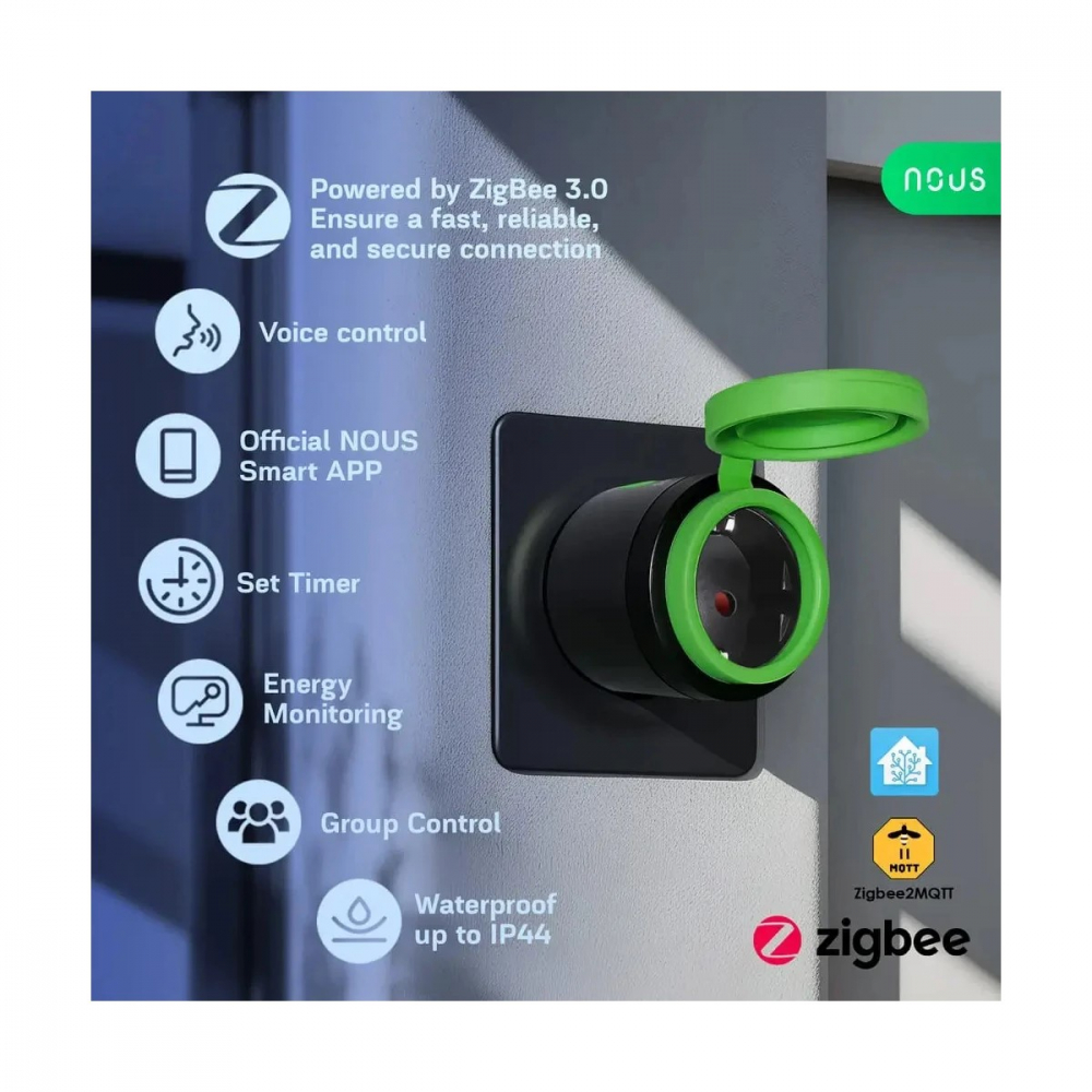 Priza Inteligenta WiFi pentru exterior NOUS A6Z,16A - ZigBee 3.0, Monitorizare energie, IP44 [2]