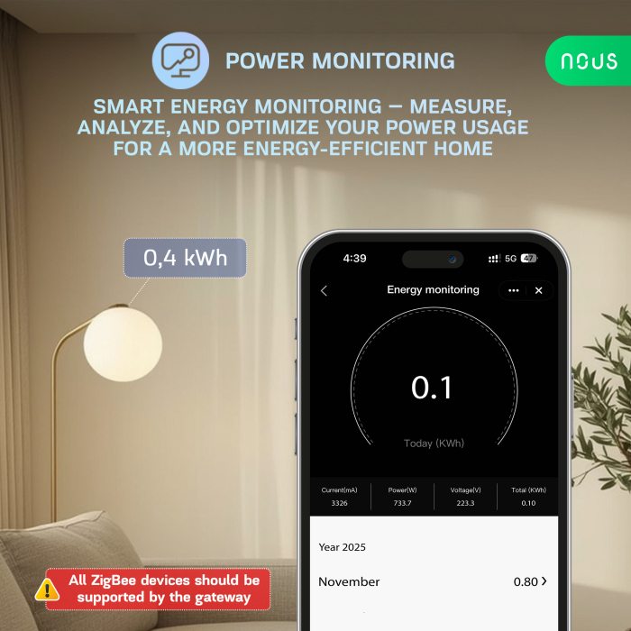 Releu SMART NOUS B5Z Zigbee,1 canal, monitorizare consum, control aplicatie, compatibil Alexa/Google Assistan, protectie suprasarcina [5]