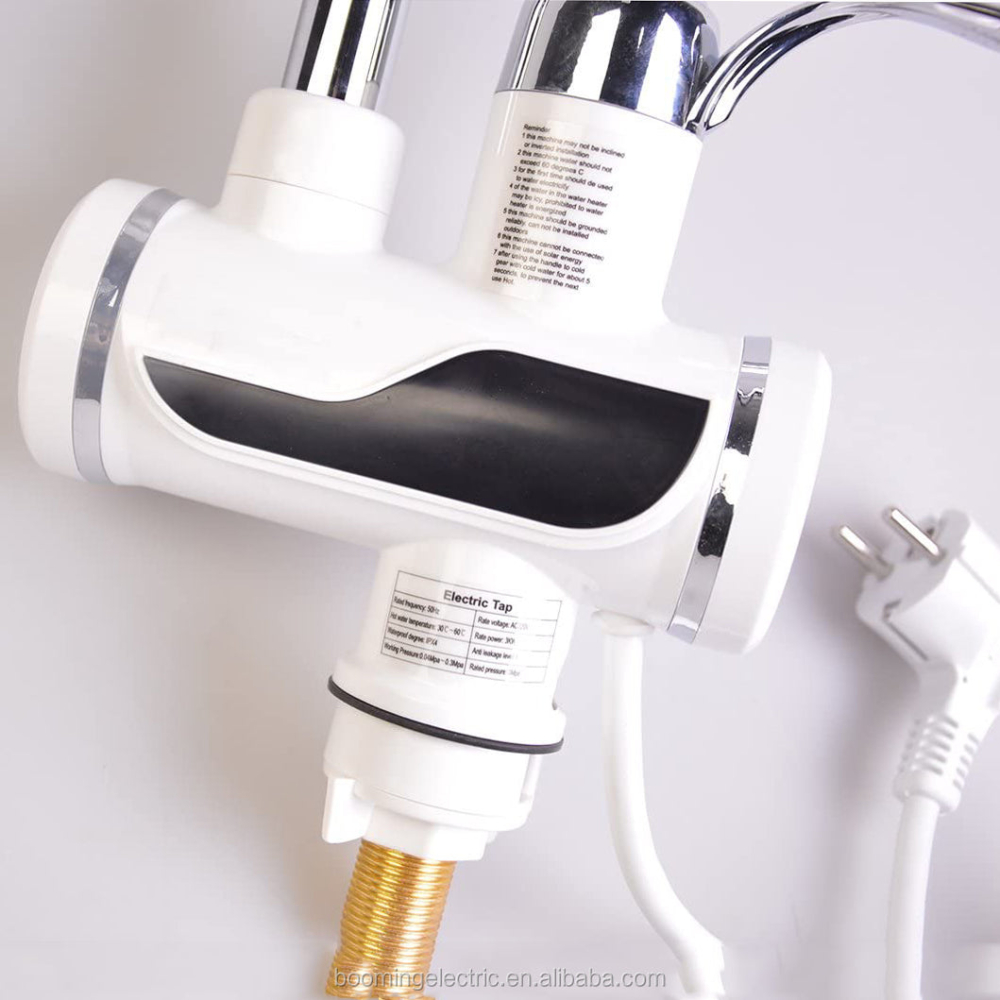 Robinet Electric cu Incalzire Instantanee a Apei, Afisaj Temperatura LED, Orizontal cu Montaj pe Chiuveta/Cada, Putere 3000 W, Apa Calda 30°C-60°C, Alb, Z007XDT [2]