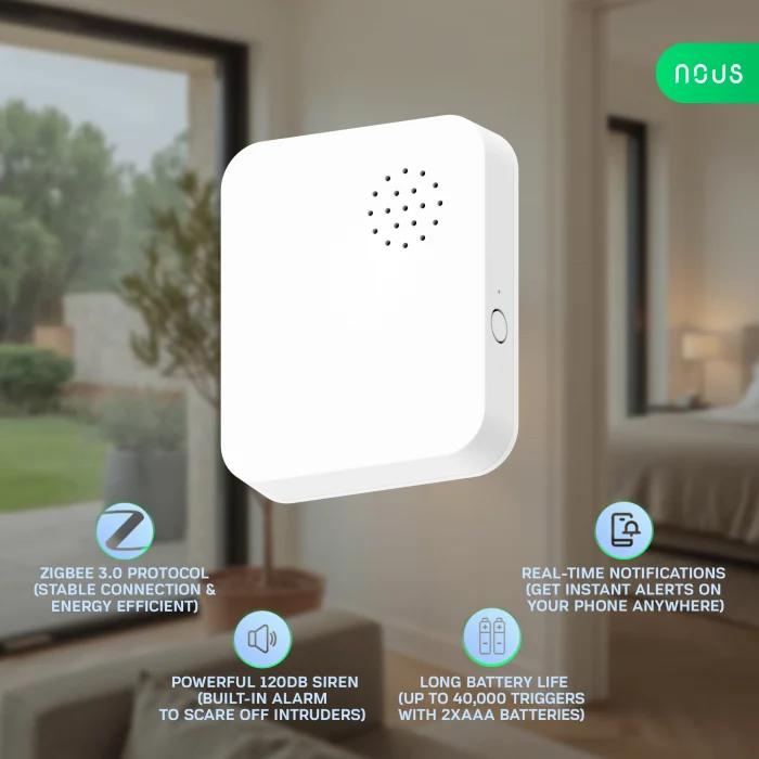 Senzor Vibratii Smart NOUS E14 Zigbee 3.0, alarma anti-efractie cu sirena puternica, notificari aplicatie, compatibil Alexa/Google Assistant [3]