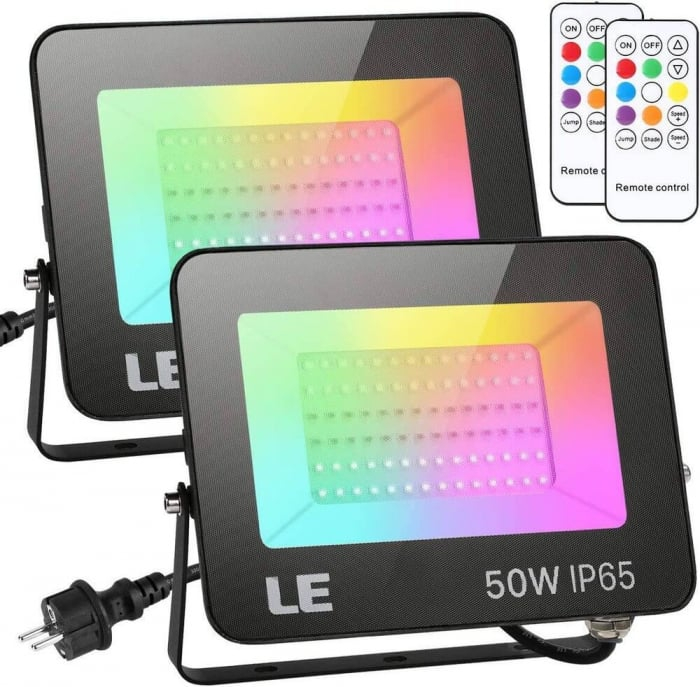 Set 2 proiectoare de podea LED RGB Lepro, Telecomanda , 50W, IP65 waterproof [1]