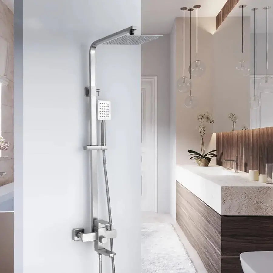 SET Coloana de dus cu baterie, Inox, para patrata, efect ploaie, 3 functii, montare pe perete, Satinat, Accesorii Incluse, LY005 [2]