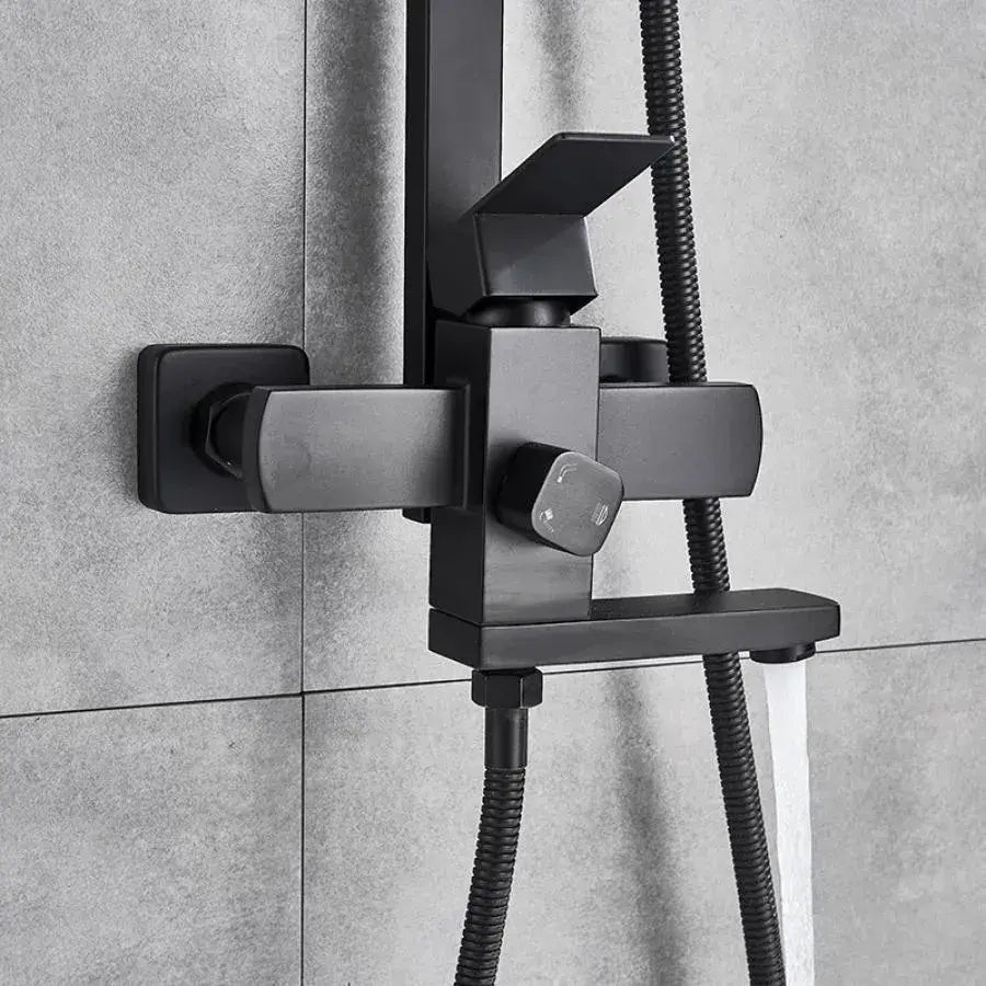 SET Coloana de dus, Inox, Para Patrata, Efect Ploaie, 3 Functii, Montare Pe Perete, Negru Satin, Accesorii Incluse, HS007 [3]