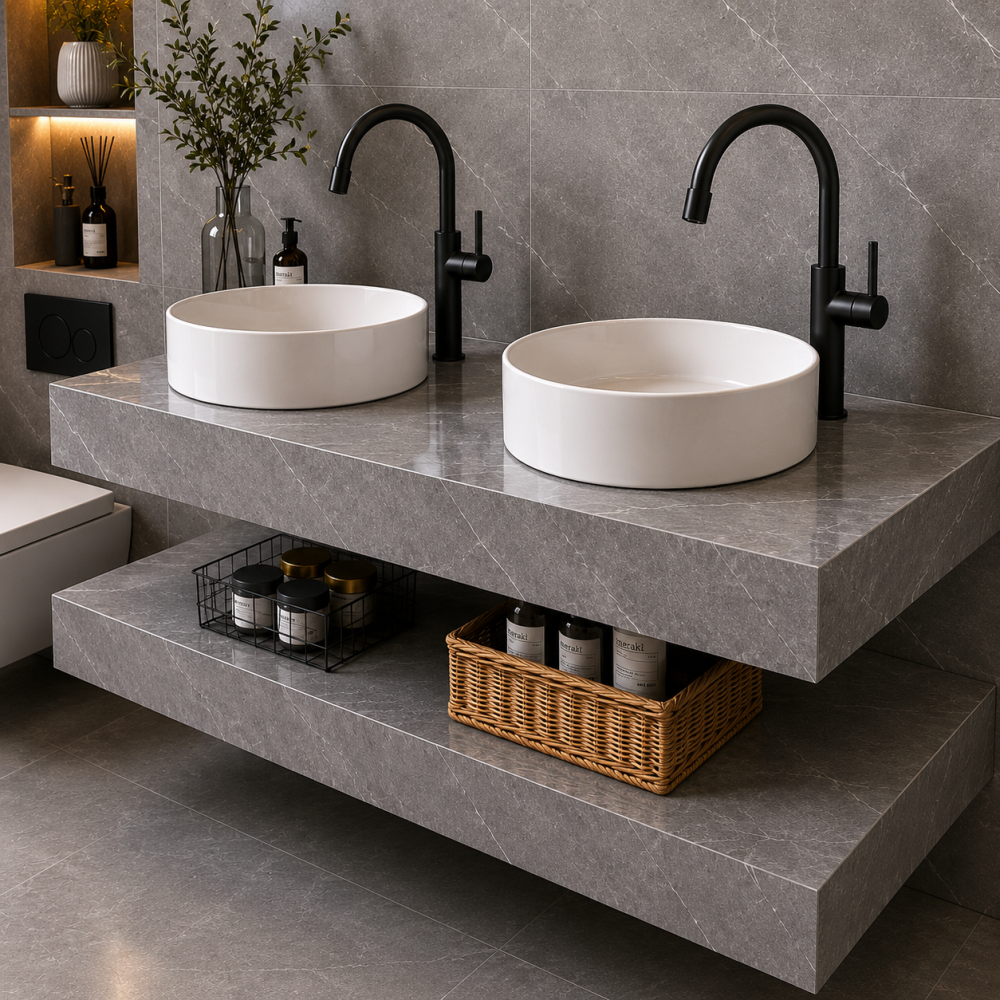 Set Mobilier ARQON Duo pentru Baie, 140cm, 3 Piese, Gri [3]