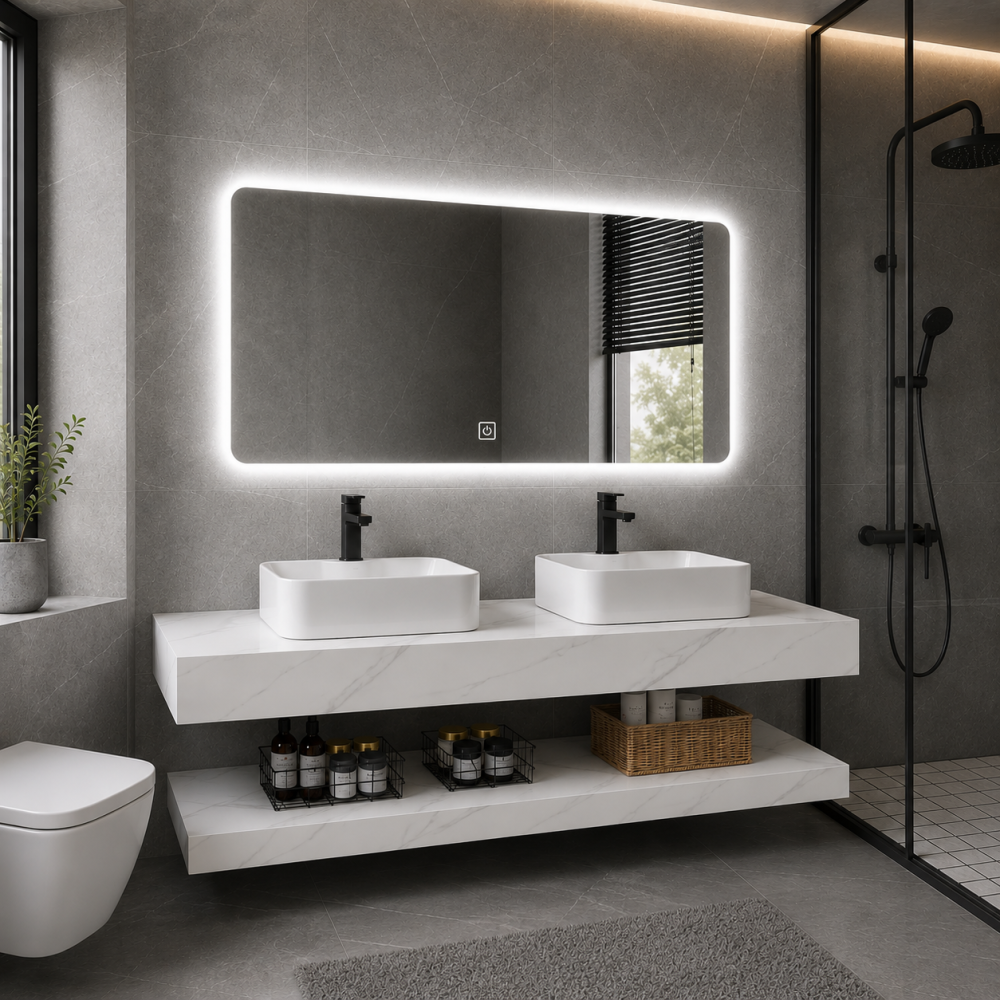Set Mobilier AVEN Duo pentru Baie, 140cm, 3 Piese, Alb [3]