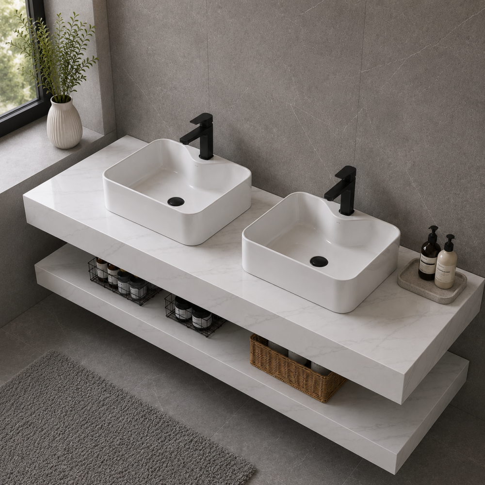 Set Mobilier AVEN Duo pentru Baie, 140cm, 3 Piese, Alb [2]