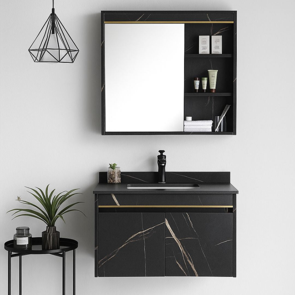 Set Mobilier pentru Baie 60x50cm 2 Piese Negru [3]