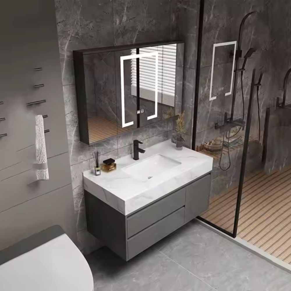 Set Mobilier pentru Baie SANTORINI, 80x50cm, 2 Piese, Gri si Alb [3]