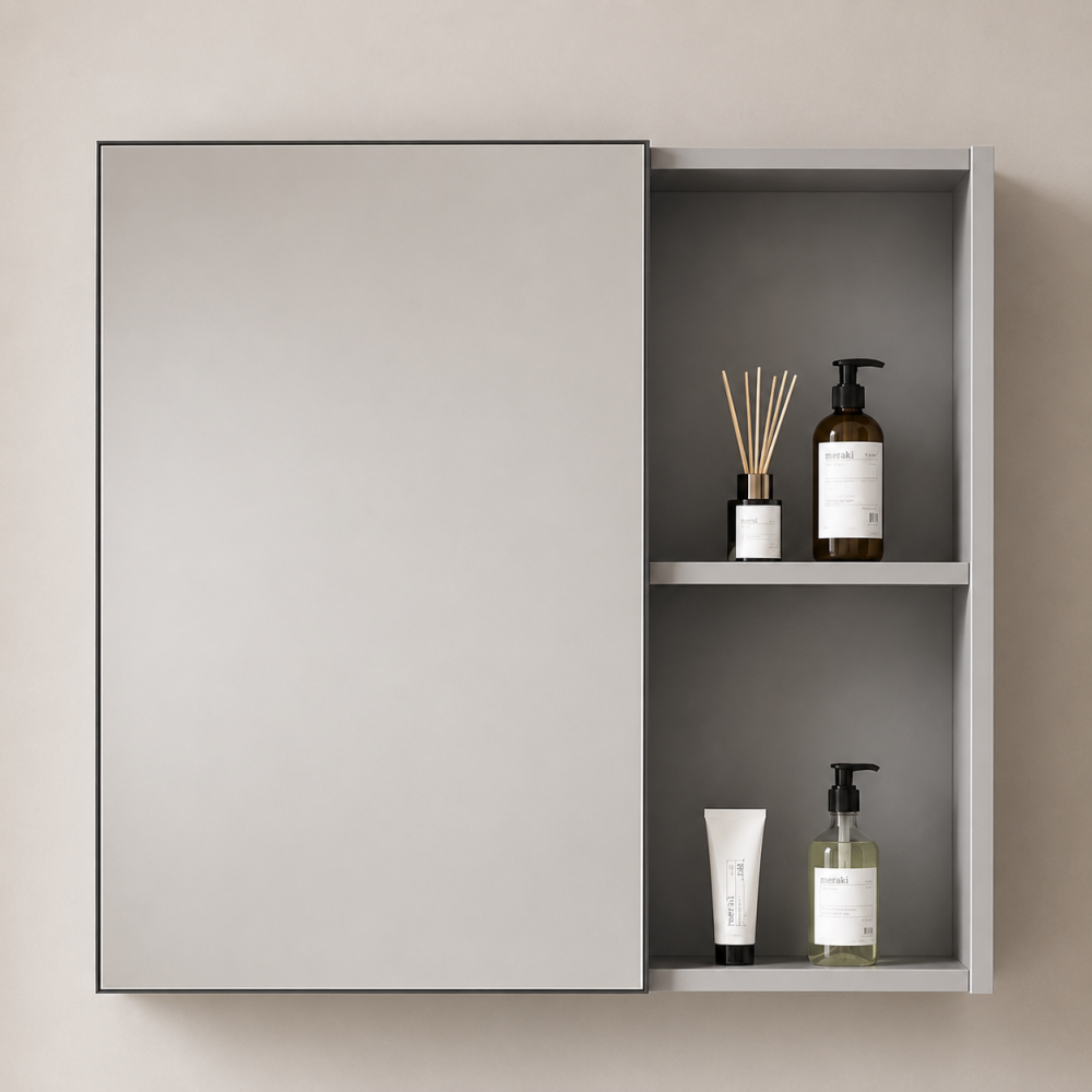 Set Mobilier TIVOLI pentru Baie , Dulap Lavoar+Dulap Oglinda 60cm, 2 Piese, Gri si Alb [3]