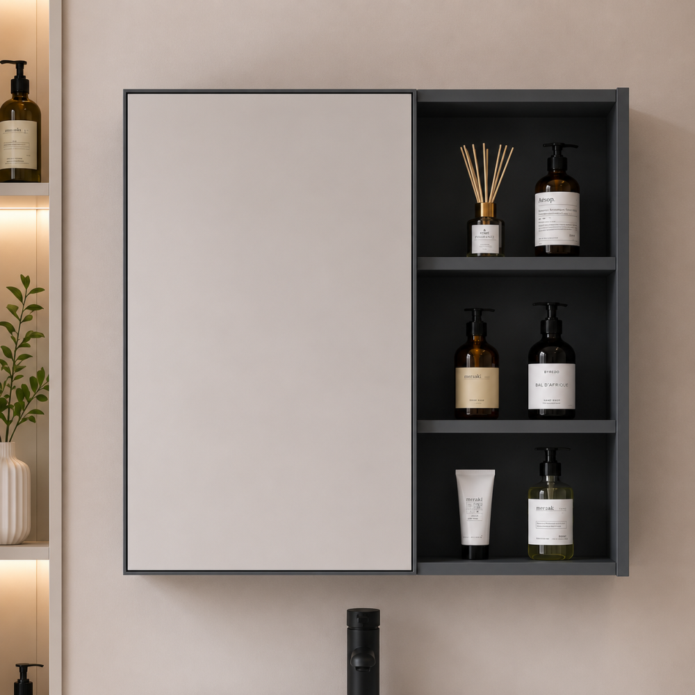 Set Mobilier VION pentru Baie ,Dulap Lavoar+Dulap Oglinda 60cm, 2 Piese, Gri si Alb [3]
