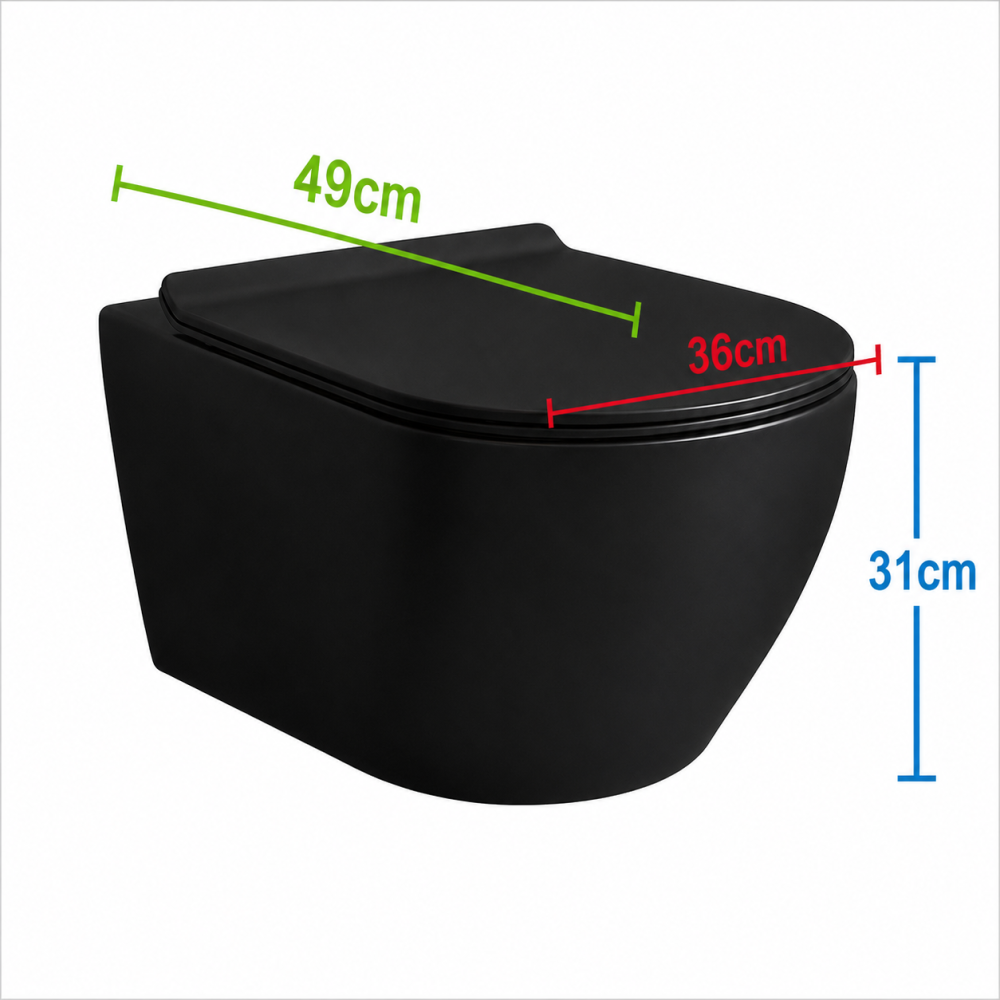 Toaleta Suspendata Fara Rama NUNAVUT, Evacuare Orizontala (P-Trap) 18 cm, 49x36x31cm, Negru [3]