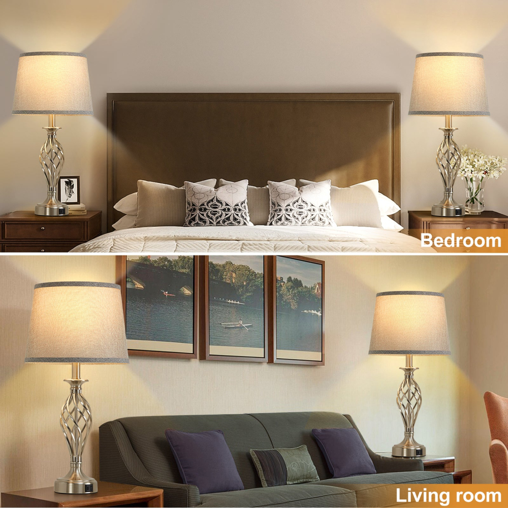 Veioza VZ212WH, 1x E27, Metal si Textil, Alb si Auriu [2]