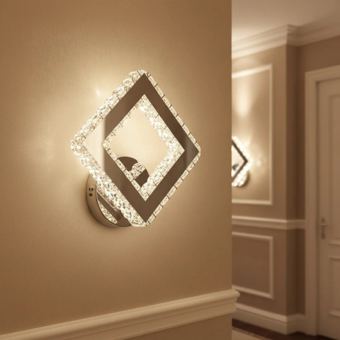 Lampi & Aplice Smart - Aplica LED AP2881 cu Cristale, Patrat, 23.4W, Lumina Rece/Calda/Neutra, Crom Lucios