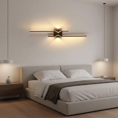 Aplica LED Decorativa FENG, 19W, 60cm, Lumina Calda / Neutra/ Rece, Negru, Metal si Acril [1]