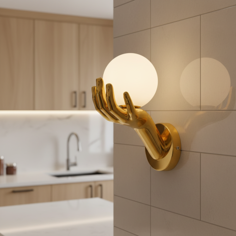 Iluminat Smart Home - Aplica LED Decorativa MANO, 15x30cm, 1xG9, Sticla si Resina, Auriu
