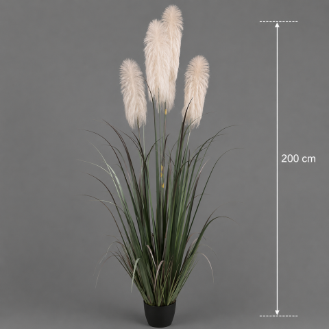 Aranjament decorativ cu 4 fire, Stuf artificial in ghiveci, 200cm, Verde, Gri [1]