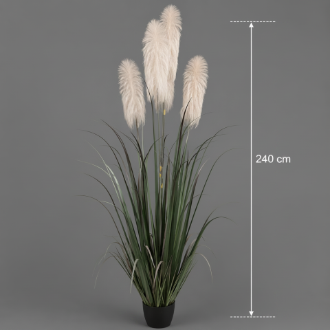 Aranjament decorativ cu 5 fire, Stuf artificial in ghiveci, 240cm, Verde, Gri [1]