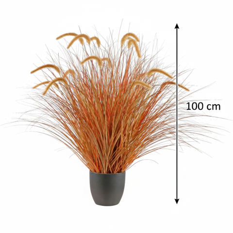 Aranjament Floral, 100cm, Iarba curbata si Spice, Tip "coada de vulpe", Plastic, Galben si Portocaliu [2]