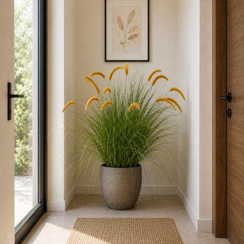 Curte si Gradina- Solutii Smart pentru Exterior - Aranjament Floral, 100cm, Iarba curbata si Spice, Tip "coada de vulpe", Plastic, Verde